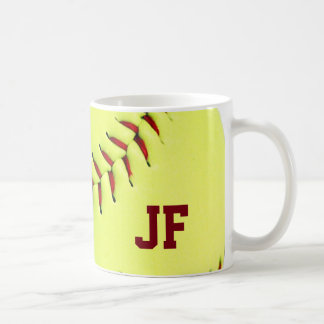Personalized yellow softball ball coffee mug
