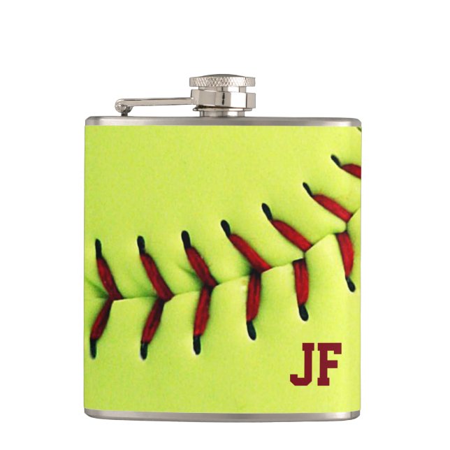 Personalized yellow softball ball flask (Front)