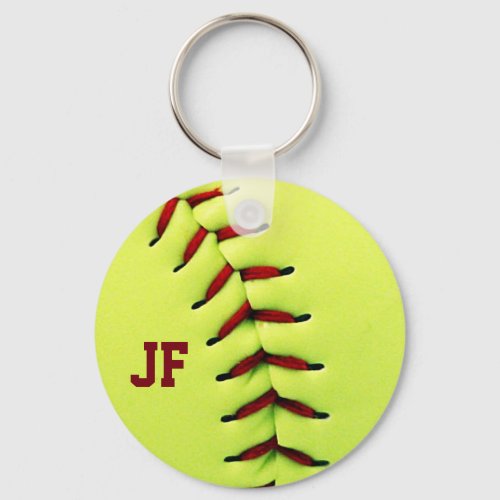 Personalized yellow softball ball keychain