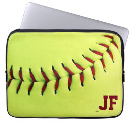 Personalized yellow softball ball laptop sleeve