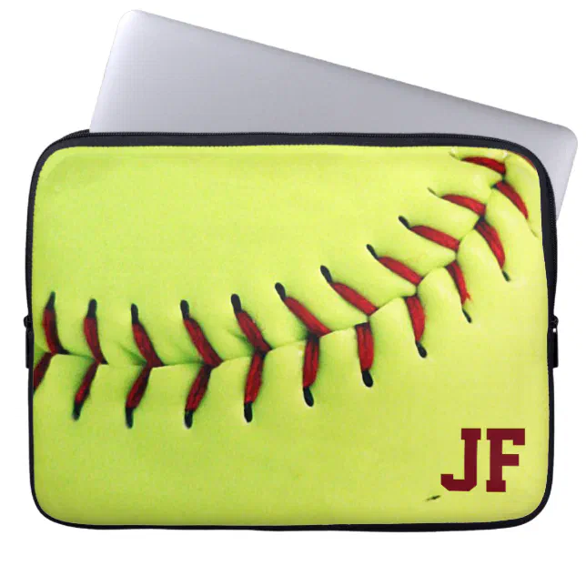 Personalized yellow softball ball laptop sleeve | Zazzle