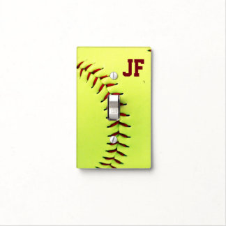 Personalized yellow softball ball light switch cover