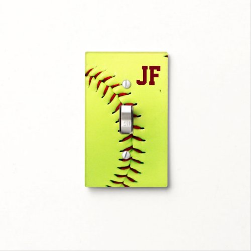 Personalized yellow softball ball light switch cover