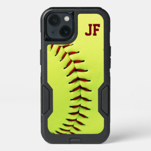 Personalized yellow softball ball iPhone 13 case