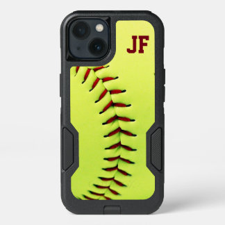 Personalized yellow softball ball iPhone 13 case