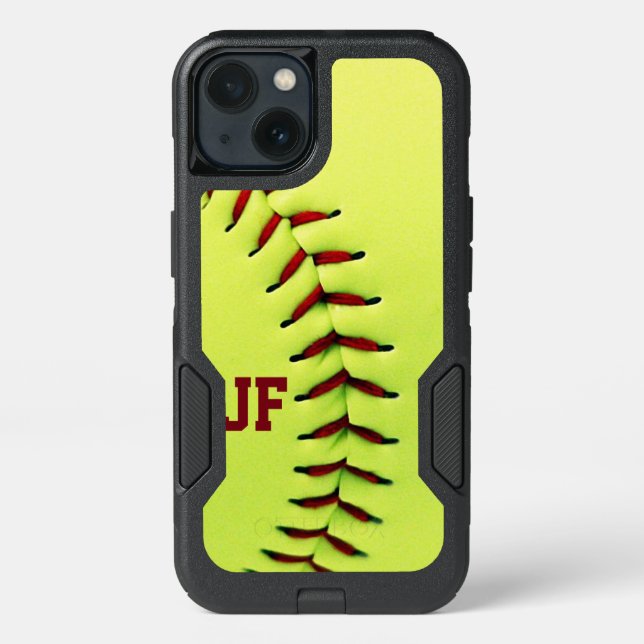 Personalized yellow softball ball otterbox iPhone case (Back)