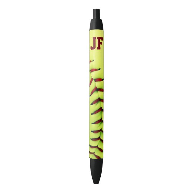 Personalized yellow softball ball pen (Front Vertical)