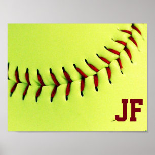 Personalized yellow softball ball poster
