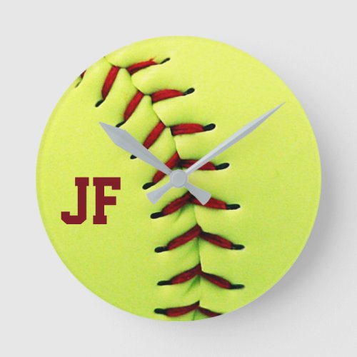 Personalized yellow softball ball round clock