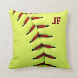 Personalized yellow softball ball throw pillow