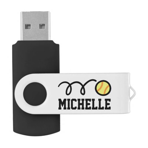 Personalized yellow softball USB pen flash drive