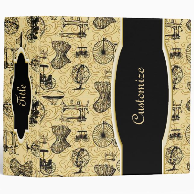Personalized Yellow Steampunk Pattern Binder (Front/Spine)