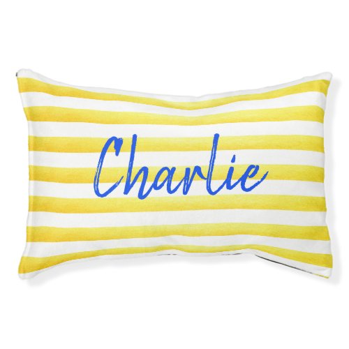 Personalized Yellow Stripe Custom Dog Name Pet Bed