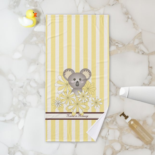 Personalized Yellow Stripe Cute Baby Koala Kids Bath Towel Set (Creator Uploaded)