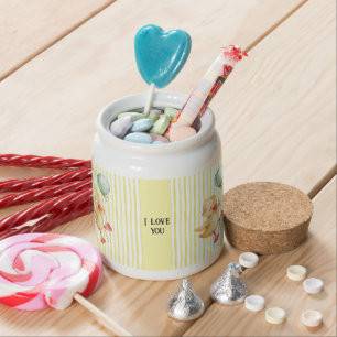 personalized yellow stripe duckling birthday plate candy jar