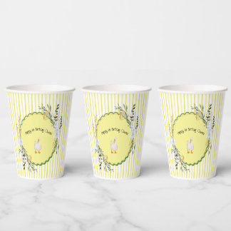 personalized yellow stripe duckling birthday plate paper cups