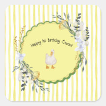 personalized yellow stripe duckling birthday plate
