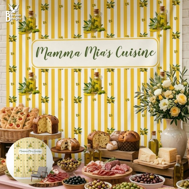Personalized Yellow Stripe Seamless Olive Oil Tapestry (Personalized Italian yellow stripes olive oil backdrop. Ideal for market stalls, indoor exhibitions)