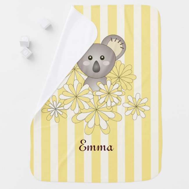 Personalized Yellow Stripes Cute Koala Baby