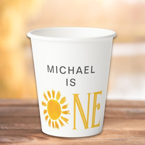 Personalized Yellow Sun First Birthday Party Paper Cups