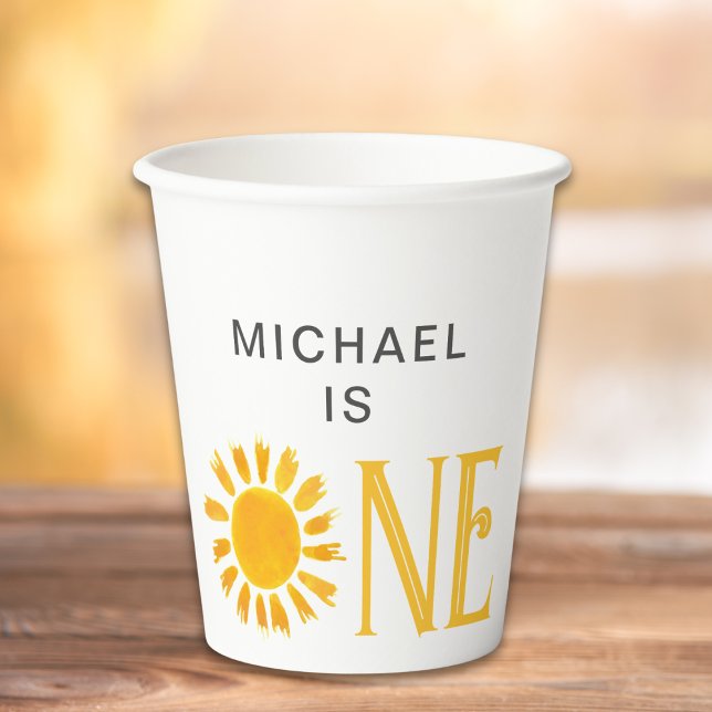 Personalized Yellow Sun First Birthday Party Paper Cups (Creator Uploaded)