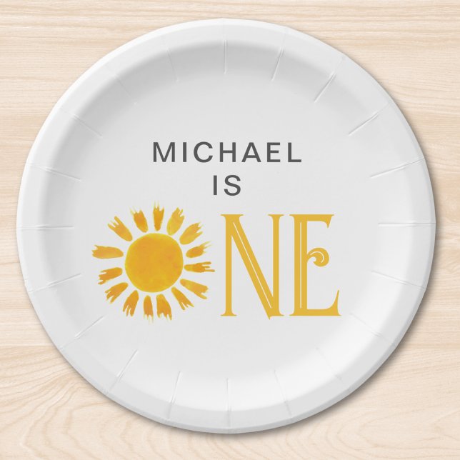 Personalized Yellow Sun First Birthday Party  Paper Plates (Creator Uploaded)