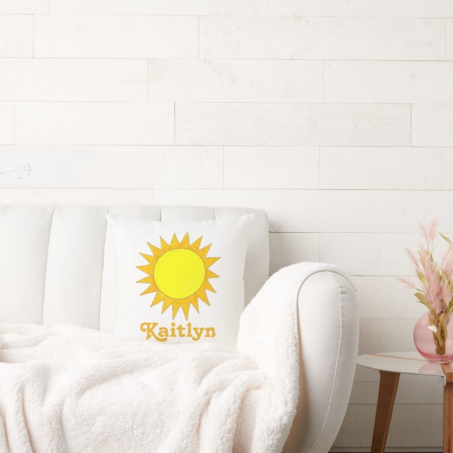 Personalized Yellow Sun Summer Sunshine Rays Throw Pillow (Couch)