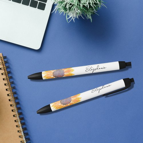 Personalized Yellow Sunflower  Black Ink Pen