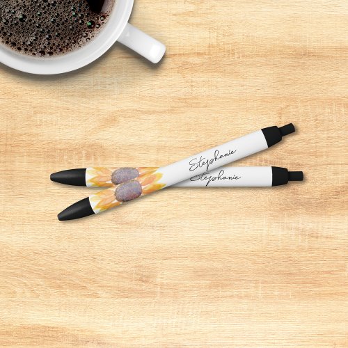 Personalized Yellow Sunflower  Black Ink Pen