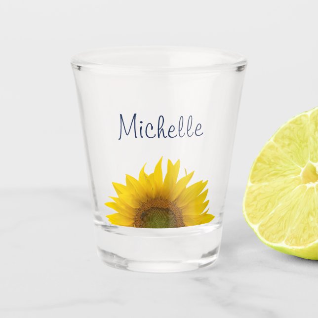 Personalized Yellow Sunflower Country Rustic Shot Glass (Front)