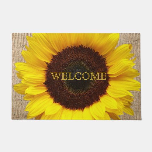 Personalized Yellow Sunflower Faux Burlap Doormat