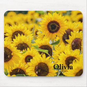 Personalized Yellow Sunflower Field Name Mouse Pad