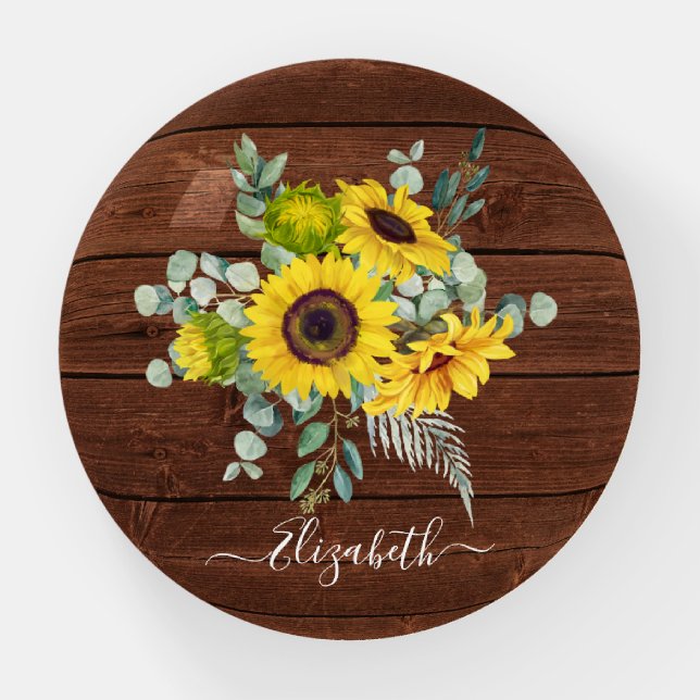 Personalized Yellow Sunflower Paperweight (Front)
