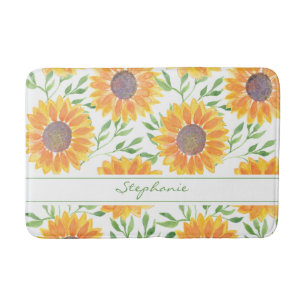 Personalized Yellow Sunflower Pattern  Bath Mat