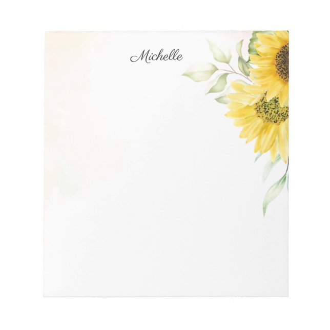 Personalized Yellow Sunflower Watercolor Notepad (Front)