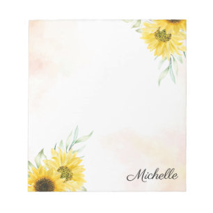 Personalized Yellow Sunflower Watercolor Notepad