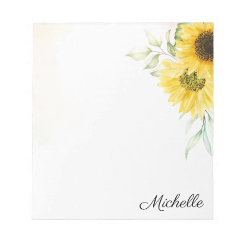 Personalized Yellow Sunflower Watercolor Notepad