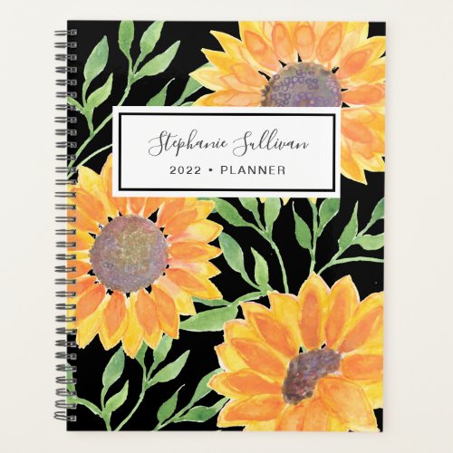 Personalized Yellow Sunflowers Black Planner