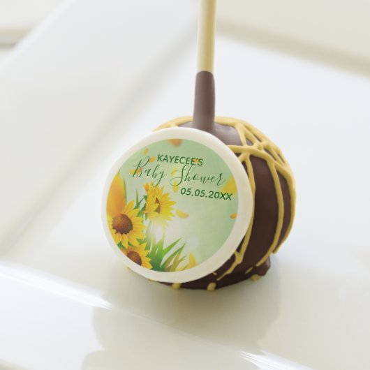 Personalized Yellow Sunflowers Floral Baby Shower Cake Pops (Front Insitu)