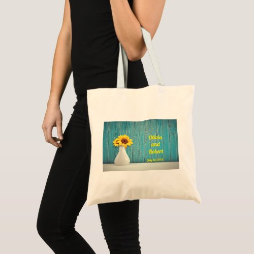 Personalized yellow sunflowers tote bag