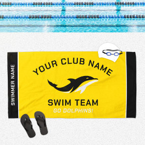 Personalized Yellow Swim Team Swimmer Name Beach Towel