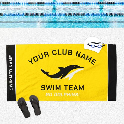 Personalized Yellow Swim Team Swimmer Name Beach Towel