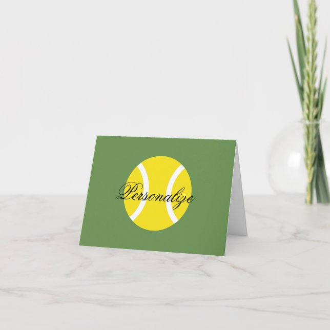 Personalized yellow tennis ball Birthday party Note Card (Front)