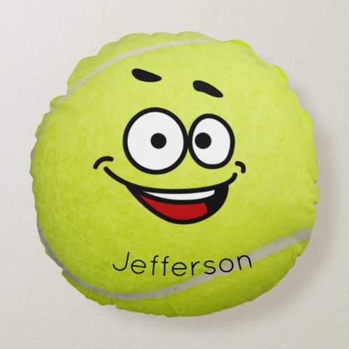 Personalized Yellow Tennis Ball funny face  Round Pillow