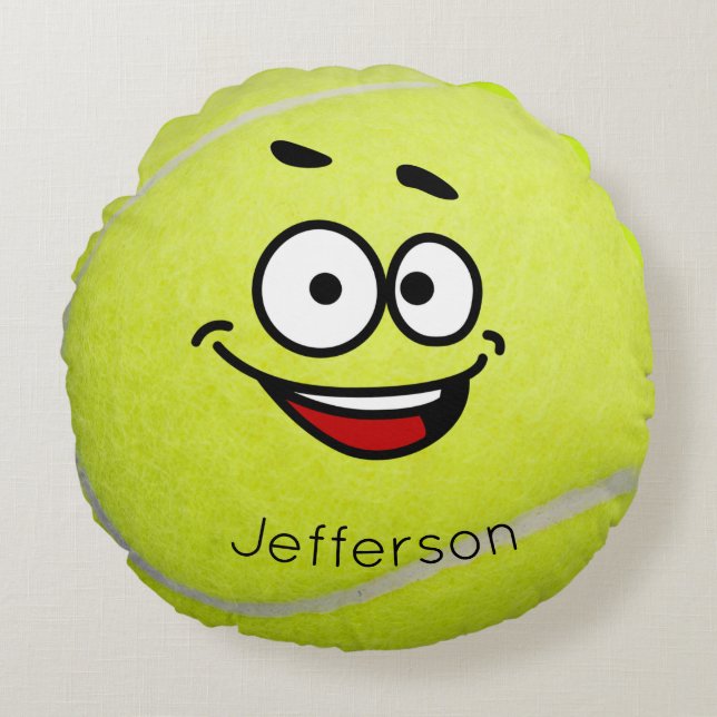 Personalized Yellow Tennis Ball funny face  Round Pillow (Front)