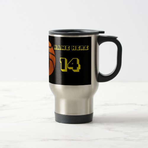 Personalized Yellow Text basketball Tumbler Travel Mug
