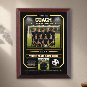 Personalized Yellow Thank You Coach Soccer Award Plaque