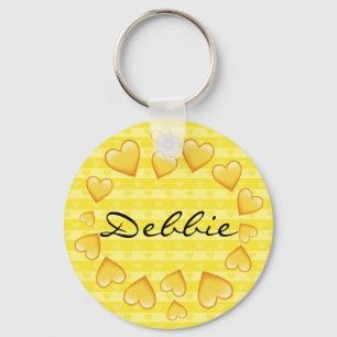 Personalized Yellow Tiny Hearts Keychain