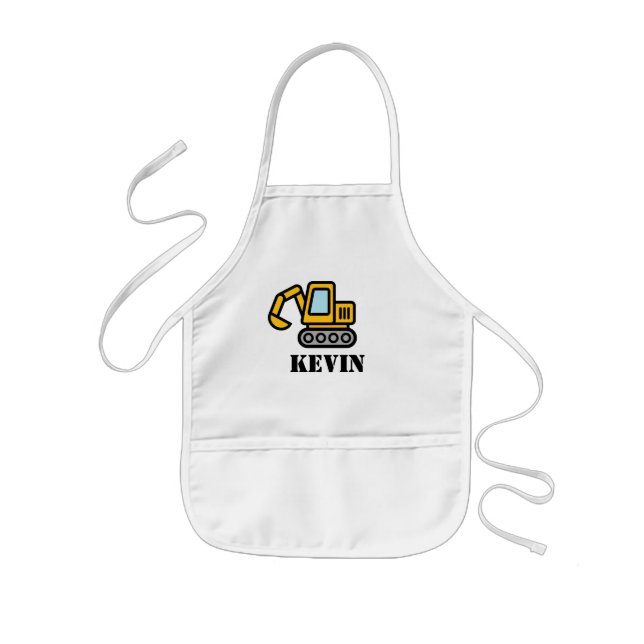 Personalized yellow toy construction excavator kids' apron (Front)