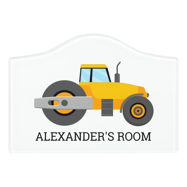 Personalized Yellow Tractor Boys Room Door Sign (Small Crest Front)